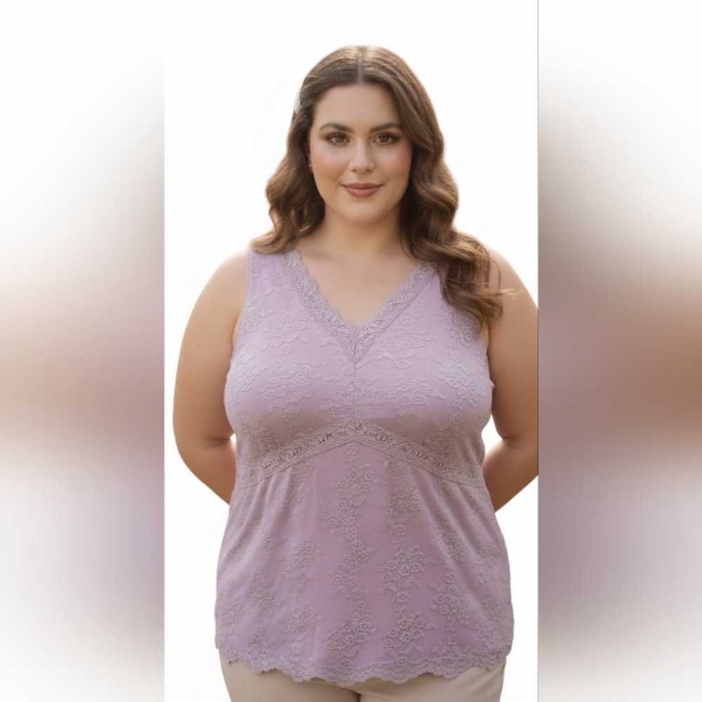 Worthington Womens Y2K Lace Babydoll Tank Top 1X Purple Dainty Romantic Feminine
